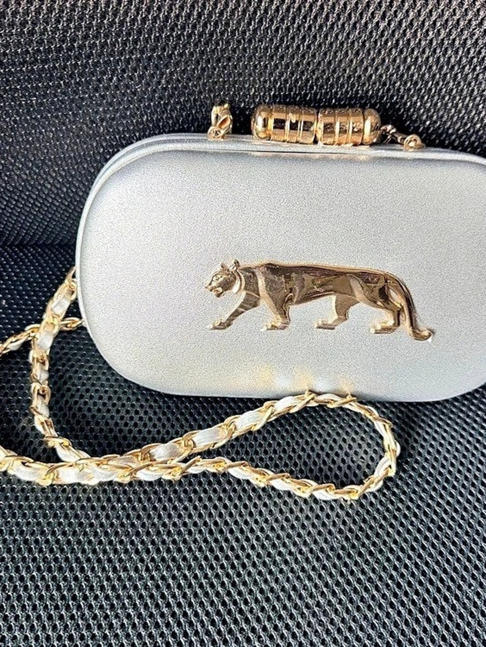 Sabyasachi inspired Silver Clutch with Gold-Tone Hardware New